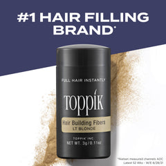 Toppik Hair Building Fibers Light Blonde pour action demonstrates easy, quick application.