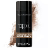 TOPPIK Hair Building Fibers packaging with bottle demonstrates easy, quick setup.