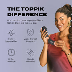 Toppik Hair Fibers Dark Brown applied-on hair close-up demonstrating natural look