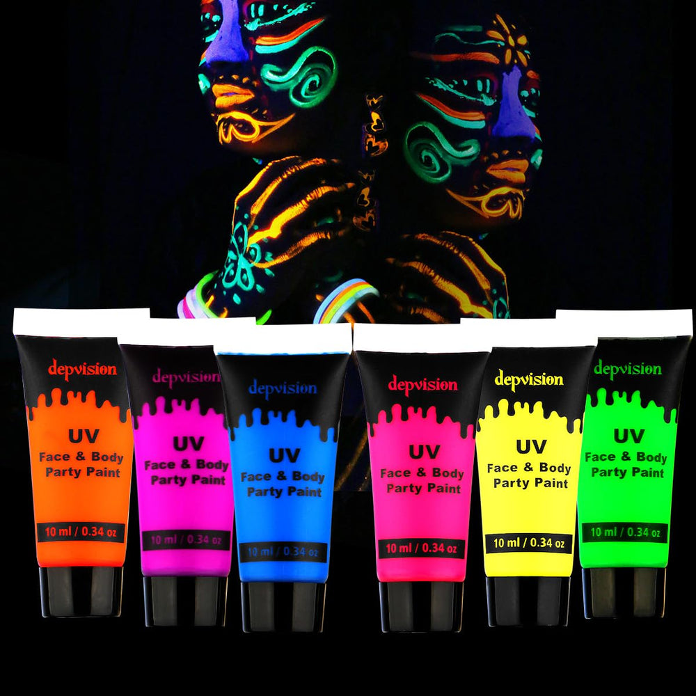 Depvision Glow para cara, pintura UV en tubo de 10 ml, ideal para fiestas.