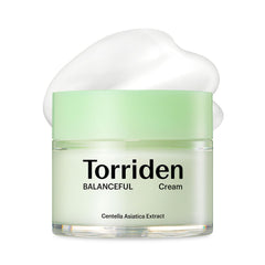 Torriden BALANCEFUL Cream packaging highlights a clean, vegan formula for oily, sensitive skin.