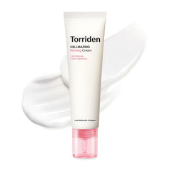 Torriden Cellmazing cream jar closeup shows hydrating formula for firmer-looking skin.