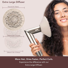 TOSAGE diffuser delivers even airflow for gentle drying from roots to ends