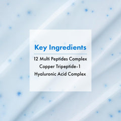 Packaging image with bottle label emphasizes 99% Copper Tripeptide-1 purity and advanced care.