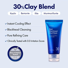 Tosowoong Real Blackhead: máscara con color azul natural, suave para piel sensible.