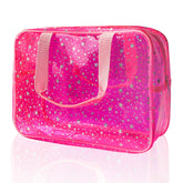 TotePrint hot pink star cosmetic bag shows portable travel-friendly design for makeup.