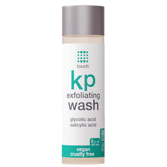 TOUCH KP exfoliating body wash bottle front promotes clearer skin.