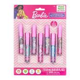 Townley Girl Barbie lip gloss set with seven colorful tubes for pretend play.