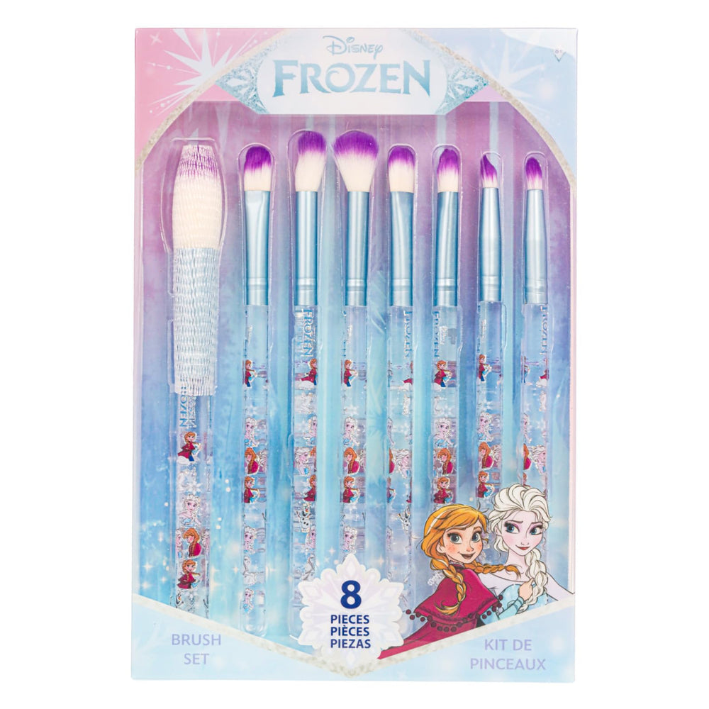 Townley Girl Disney Frozen 8-piece brush set overview with handy pouch, ideal for daily looks