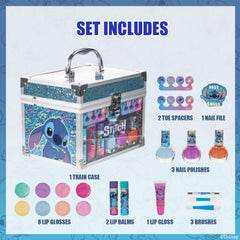 Townley Girl Stitch Train Case contents show kid friendly makeup tools