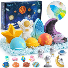 Toylink space bath bombs packaging box showcases eight colorful bombs for kids.