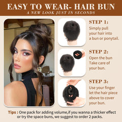Tozoie 2Pcs messy bun hair piece wraps easily for instant updos.