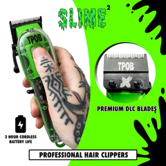 TPOB Slime 2 X Fade blade close-up—precision cutting for clean fades and sharp lines.