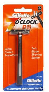 Trac II razor packshot with compatible cartridge and handle for quick shaves.