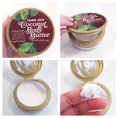 Trader Joe's crema corporal con coco, aroma suave para momentos de relajación.
