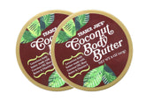 Trader Joe's manteca corporal de coco, bote doble, hidratación profunda para piel seca.