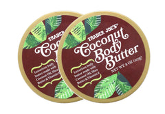 Trader Joe's manteca corporal de coco, bote doble, hidratación profunda para piel seca.