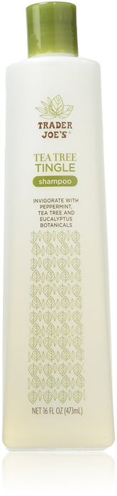 Trader Joe's Tea Tree Tingle Shampoo: botella de 473 ml con frescura y aroma revitalizante.