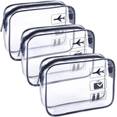 TREALDATE 3-pack TSA approved clear toiletry bags laid flat for quick security checks