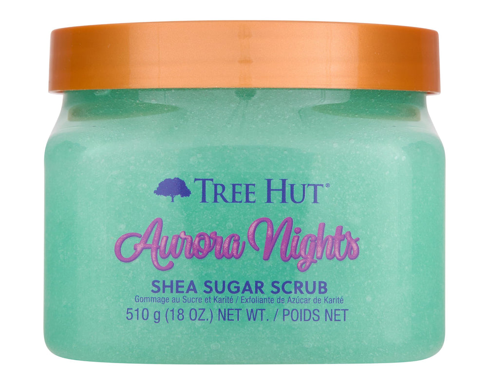 Tree Hut Aurora Nights jar close-up with rich scrub texture.