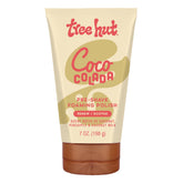 Tree Hut Coco Colada Pre-Shave Foaming Polish bottle on a bathroom counter prepping skin for shaving.
