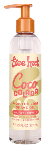 Tree Hut Coco Colada shave oil bottle front showing tropical hydration for a smooth shave.