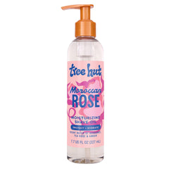 Tree Hut Moroccan Rose Shave Oil bottle shows rich hydration and glide.