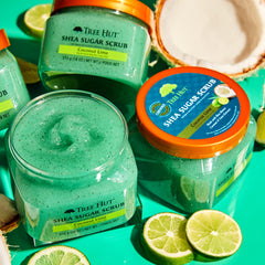 Tree Hut Coconut Lime scrub is applied with circular massage on damp skin.