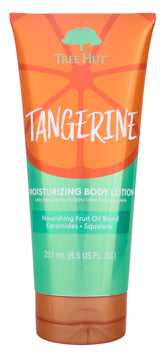 Tree Hut Tangerine moisturizing lotion bottle shows daily hydration for soft skin.
