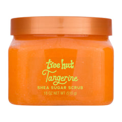 Tree Hut Tangerine Sugar Scrub jar closeup showing exfoliating beads and citrus scent