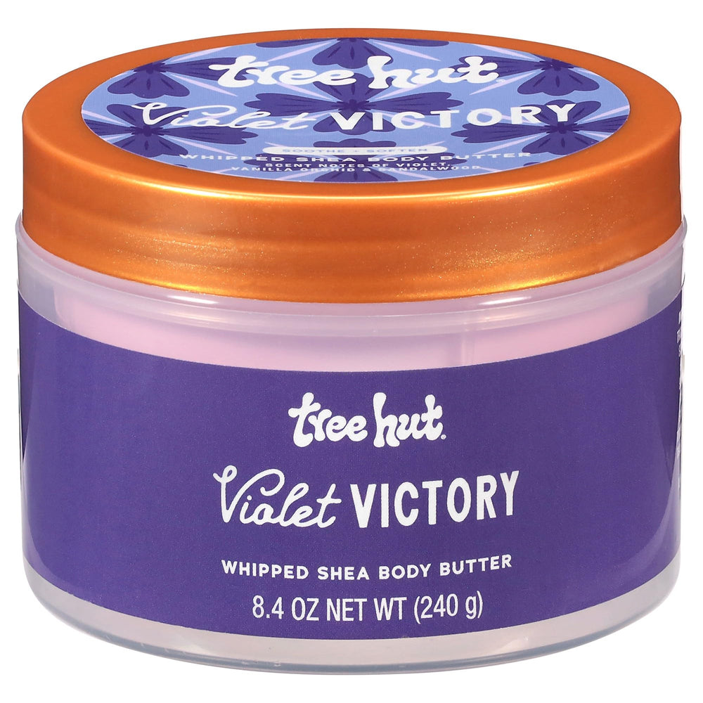 Tree Hut Violet Victory butter packaging close-up highlighting creamy hydration