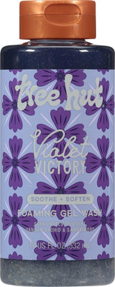Tree Hut Violet Victory Foaming Gel Wash creates a rich lather for gentle cleansing and hydration.