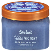 Tree Hut Violet Victory Sugar Scrub jar shows whipped texture for exfoliation and hydration