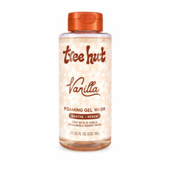 Tree Hut Vanilla Foaming Gel Wash bottle showcasing a hydrating, gentle cleanse.