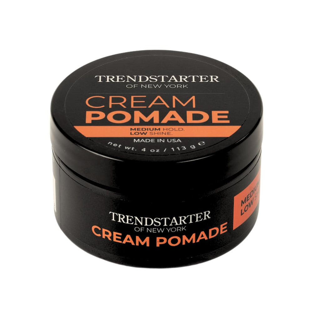 TRENDSTARTER Cream Pomade en envase de 4oz para definición duradera.