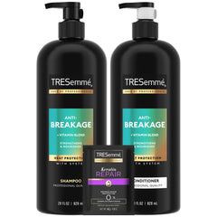 TRESemmé Champú Antirrotura en botella para cabello frágil y más fuerte al peinar.