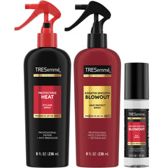 TRESemmé Keratin Smooth Blowout Spray bottle for detangle and frizz control.