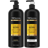 TRESemmé Champú Lamellar Gloss, botella brillante para un brillo suave y duradero.
