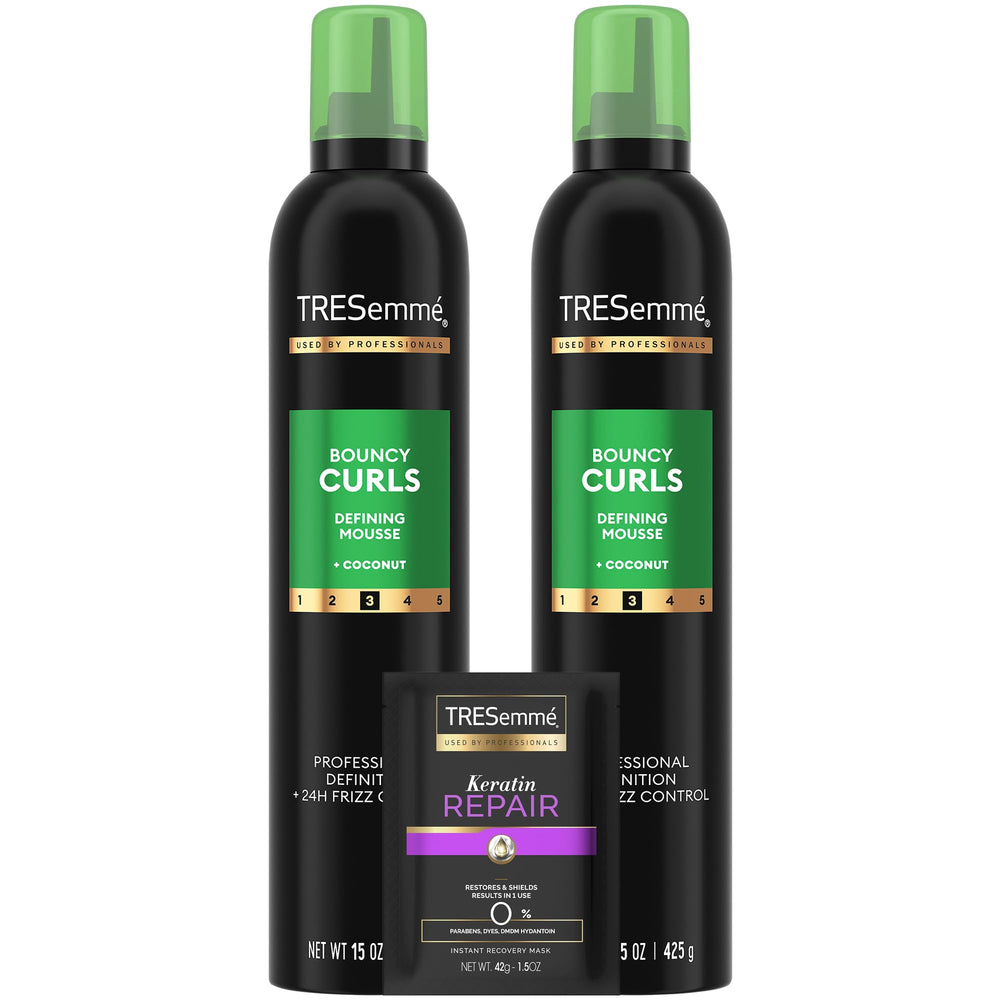 TRESemmé Defining Mousse bottle delivers bouncy curls with lightweight hold.