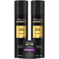 TRESemmé Extra Hold Hairspray bottle for all-day frizz control.