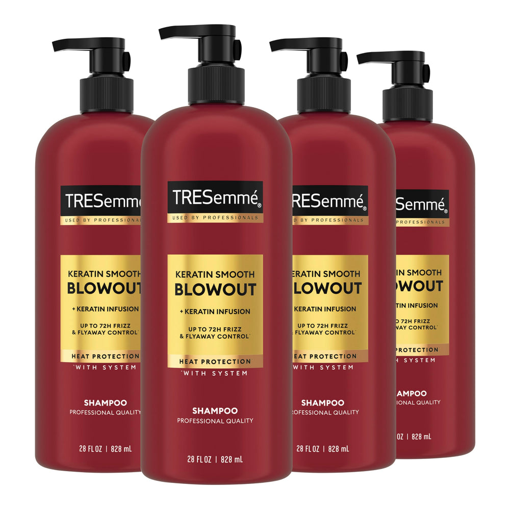 TRESemmé Keratin Smooth Blowout Champú en botella, aporta brillo y control del frizz.