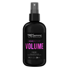 TRESemmé One Step Volume Mist at roots for lifted, weightless volume.