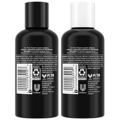 TRESemmé Rich Moisture conditioner bottle pour demonstrates detangling on the go.