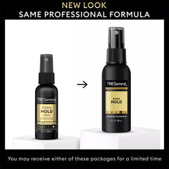 TRESemmé Travel Hairspray layering hold dispense illustrates customizable styling outdoors.