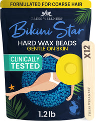 Tress Wellness bikini wax beads applied for easy at-home bikini waxing.