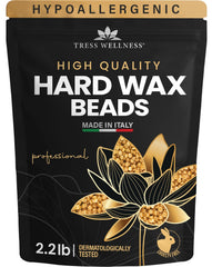Tress Wellness wax beads jar with 2.2 lb supply for at-home waxing.