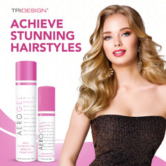 TRI Design Aerogel Hairspray shows volumizing lift on all hair types