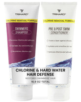TRIHARD Chlorine Defense Swim Shampoo bottle front showcases pool hair protection.