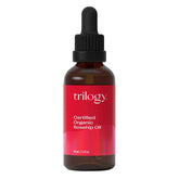 Trilogy Rosehip Oil bottle showing pure cold-pressed formula for all skin types.