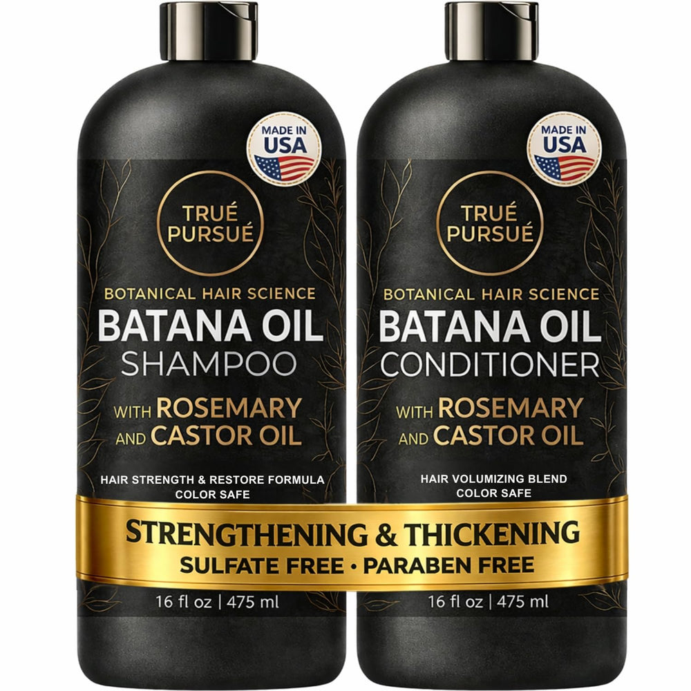 TRUÉ PURSUÉ Batana Oil Shampoo, botella frontal; cuidado suave y fortalecedor diario.